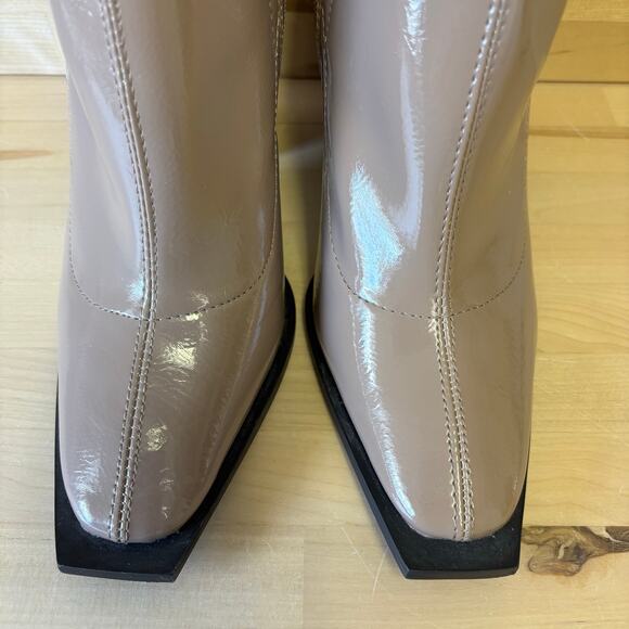 Princess Polly Barcelona Crinkle Taupe Patent Leather Boots W8 - Picture 8 of 12